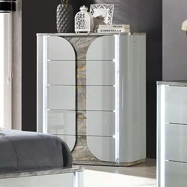 Cleburne Light Gray Panel Bedroom Set with LED