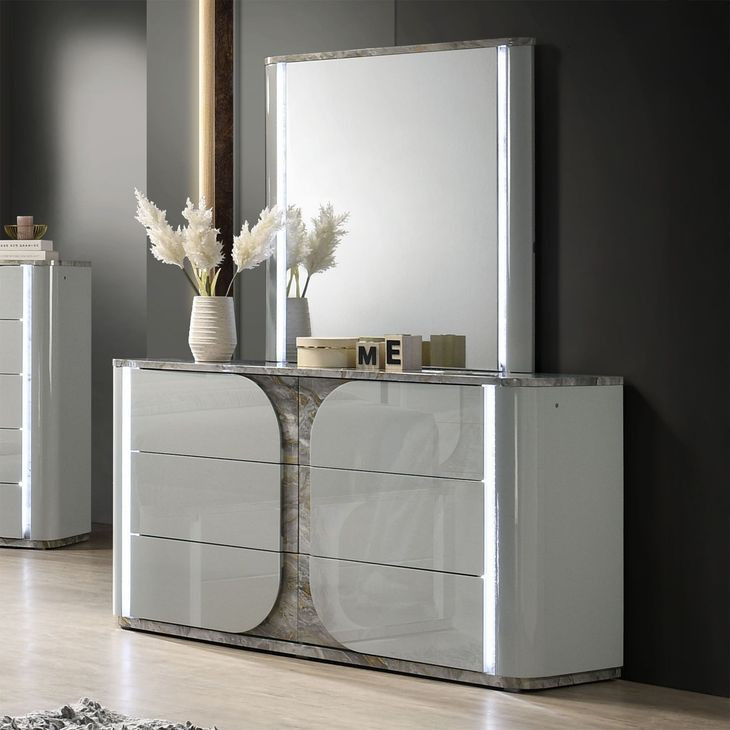 Cleburne Light Gray 6 Drawer Dresser with LED