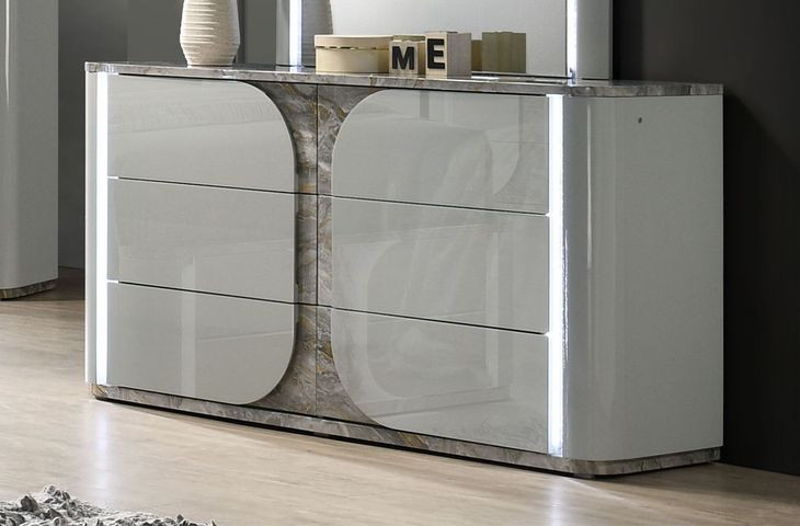 Cleburne Light Gray 6 Drawer Dresser with LED