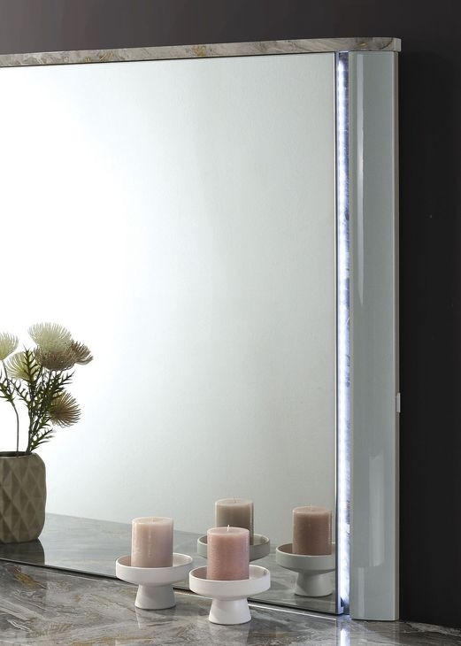 Cleburne Light Gray Rectangular Dresser Mirror with LED