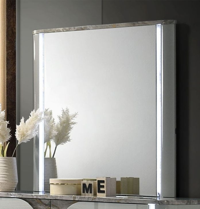 Cleburne Light Gray Rectangular Dresser Mirror with LED