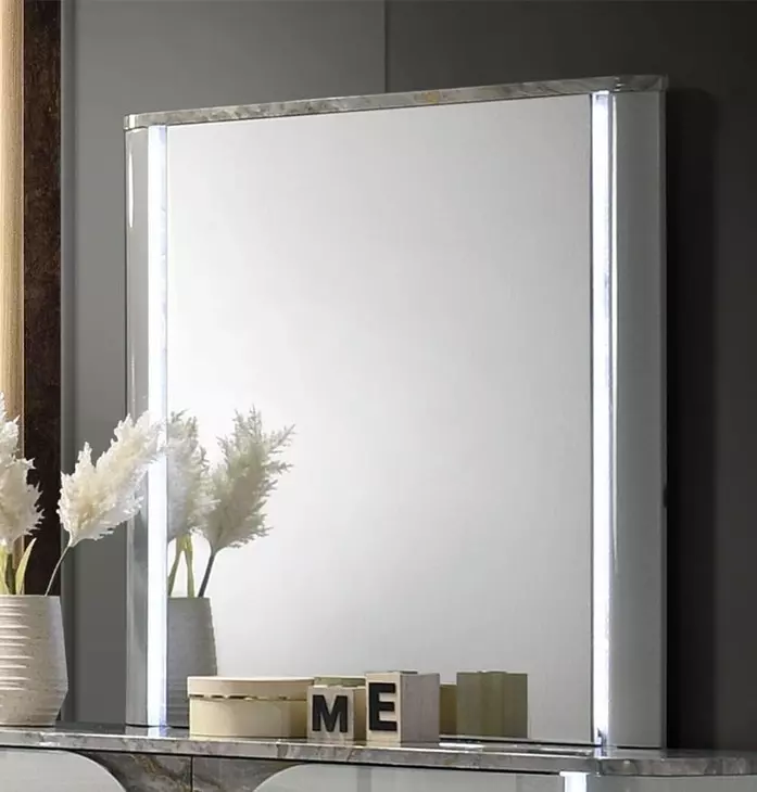 Cleburne Light Gray Rectangular Dresser Mirror with LED
