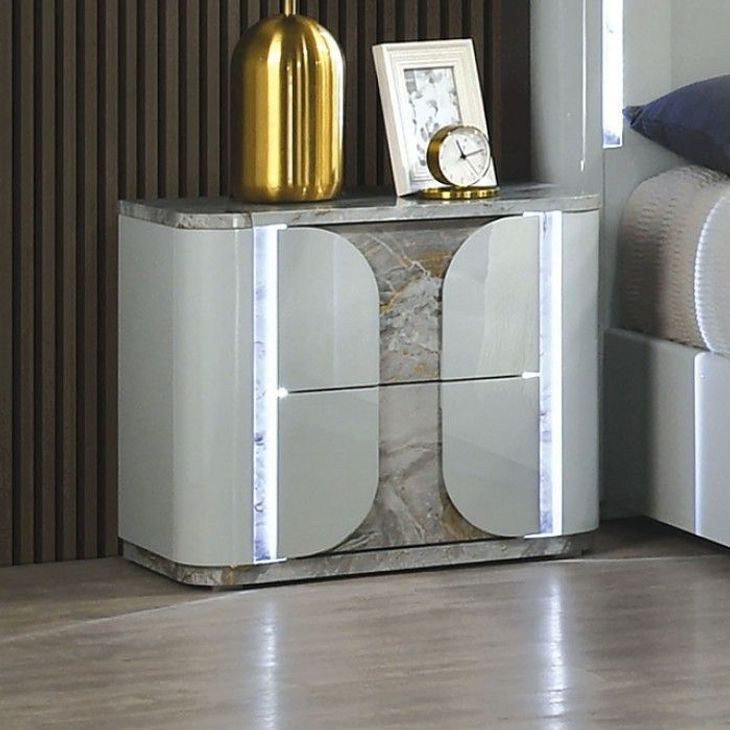 Cleburne Light Gray 2 Drawer Nightstand with LED