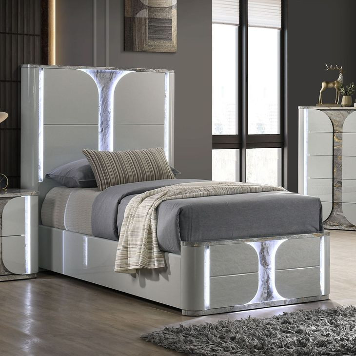 Cleburne Light Gray Panel Bedroom Set with LED