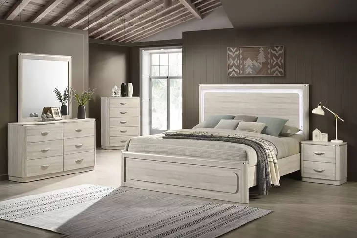 Farsund Dusty Gray Panel Bedroom Set with LED