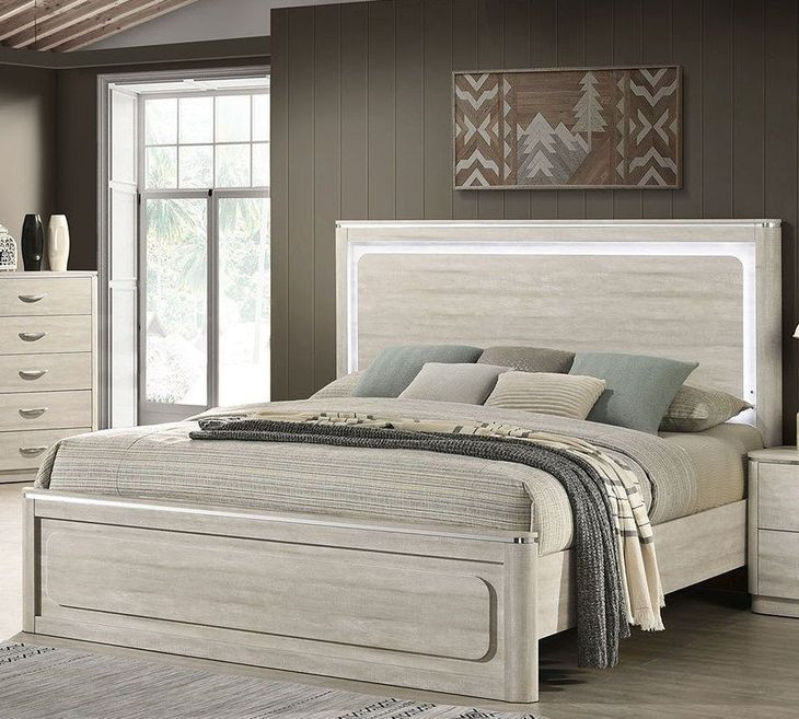 Farsund Dusty Gray Panel Bedroom Set with LED