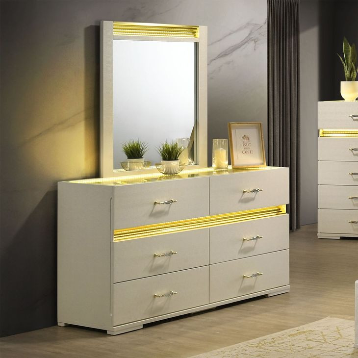 Lucida Beige 6 Drawer Dresser with LED