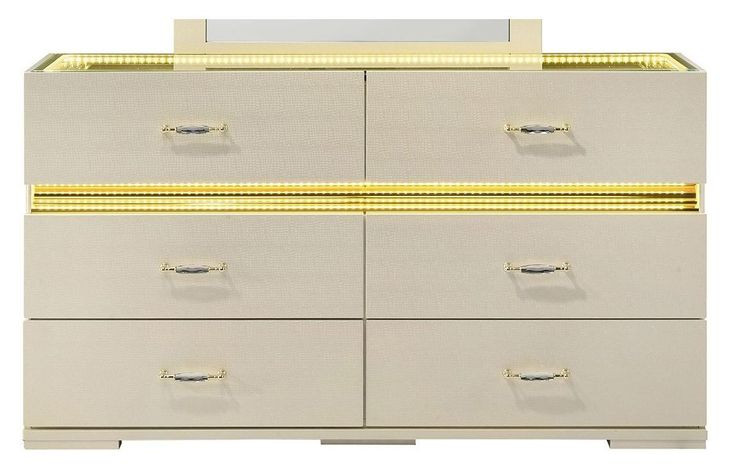 Lucida Beige 6 Drawer Dresser with LED