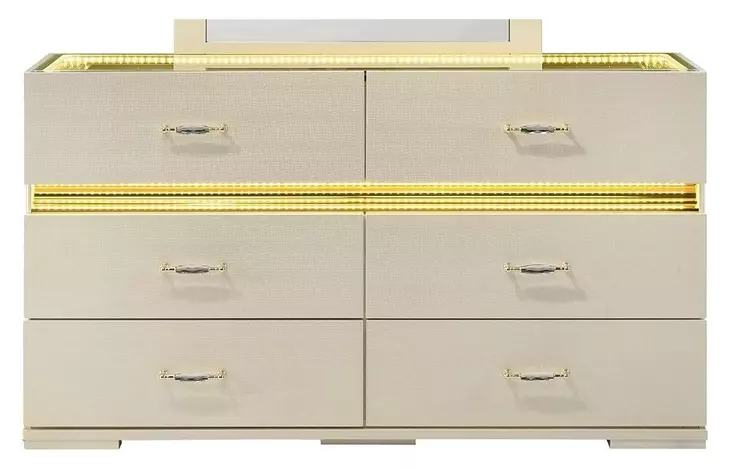 Lucida Beige 6 Drawer Dresser with LED