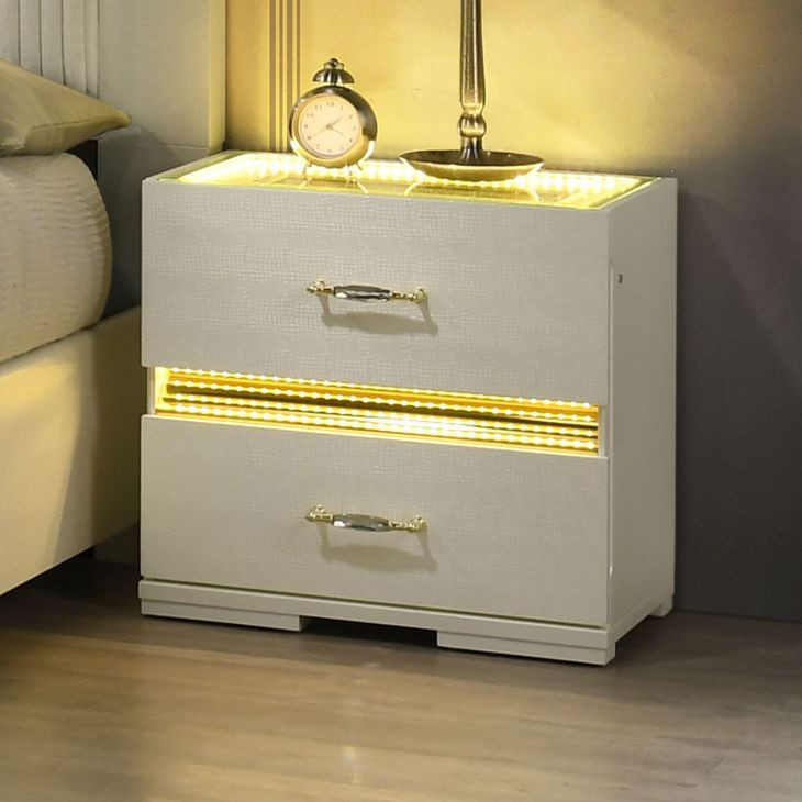 Lucida Beige 2 Drawer Nightstand with LED