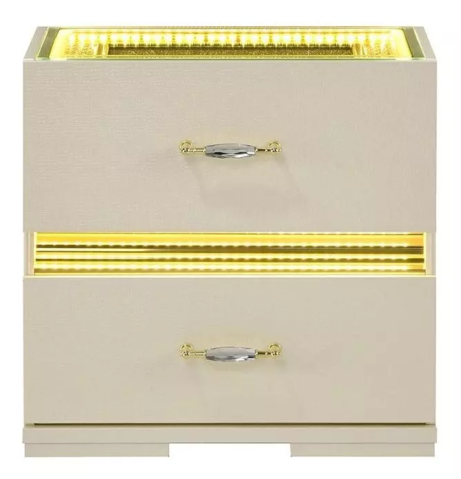 Lucida Beige 2 Drawer Nightstand with LED