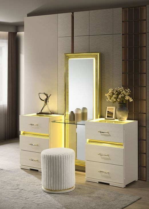 Lucida Beige Vanity Set with Stool and LED