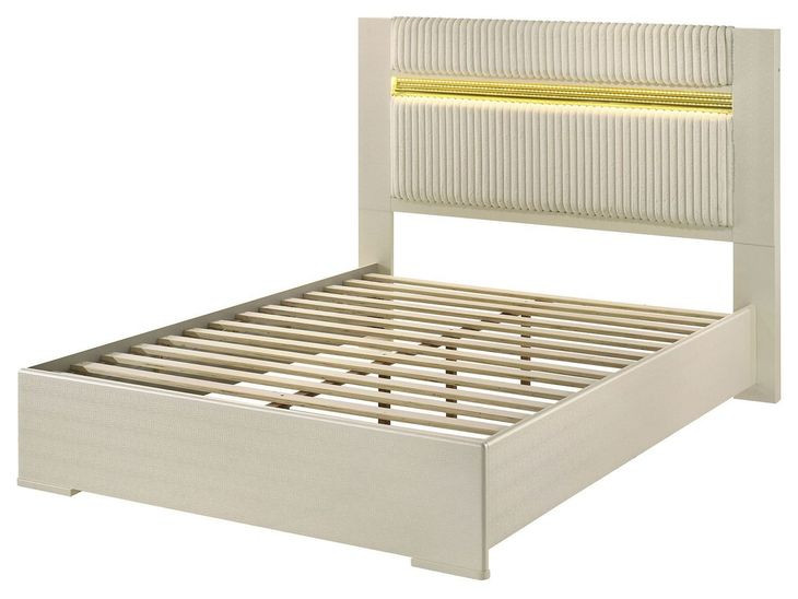 Lucida Beige King Upholstered Panel Bed with LED