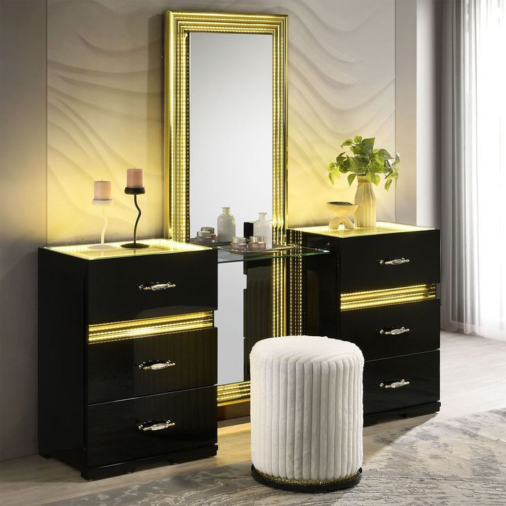 Lucida Beige and Black Vanity Stool