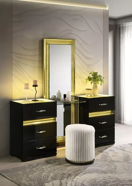 Lucida Black Vanity Set with Stool and LED