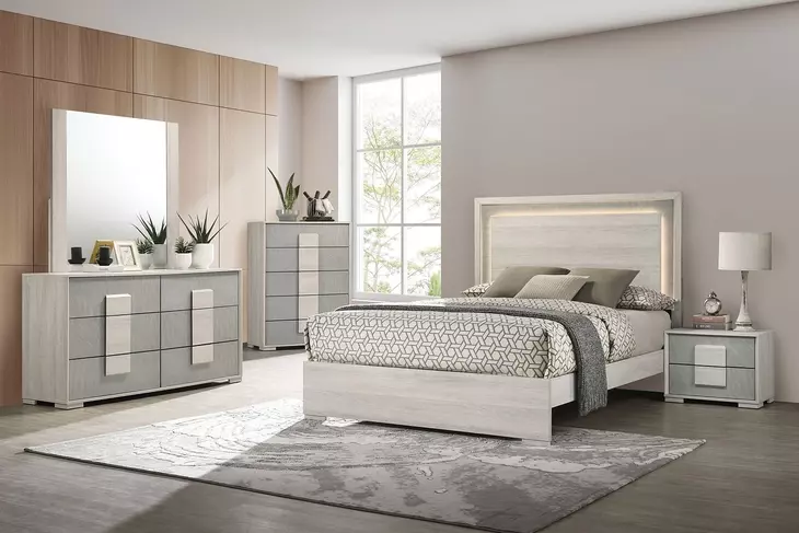Lincolt White Wash and Stone Gray 6 Drawer Dresser