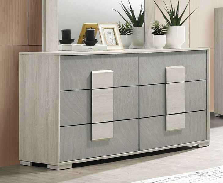 Lincolt White Wash and Stone Gray 6 Drawer Dresser