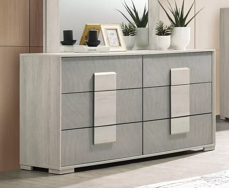 Lincolt White Wash and Stone Gray 6 Drawer Dresser