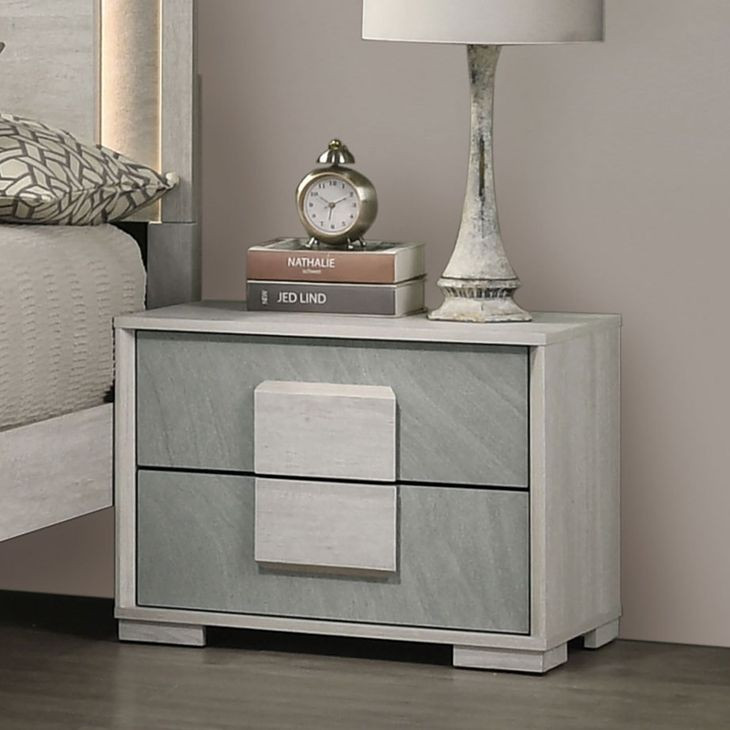 Lincolt White Wash and Stone Gray 2 Drawer Nightstand