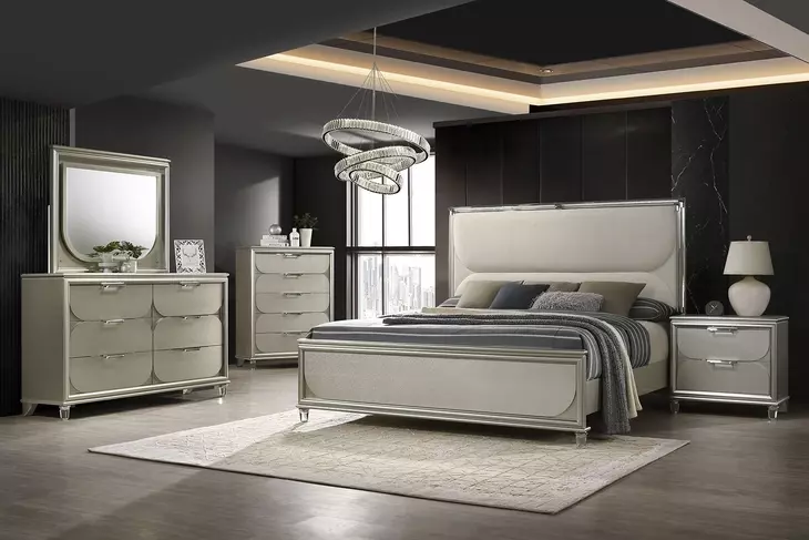 Sheridan Dark Walnut and White Queen Panel Bed with LED Light