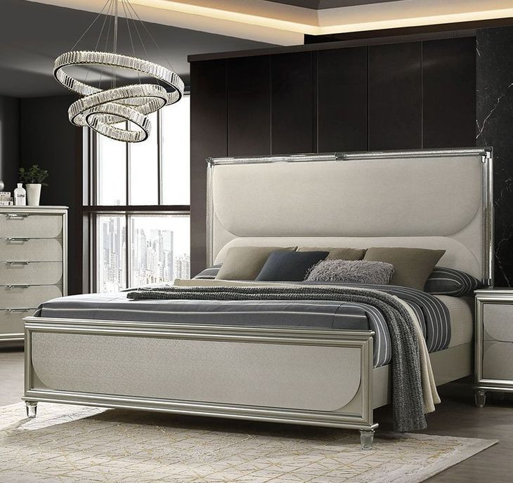 Sheridan Dark Walnut and White Queen Panel Bed with LED Light