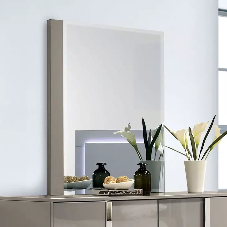 Sinistra Light Taupe Platform Bedroom Set with LED Light