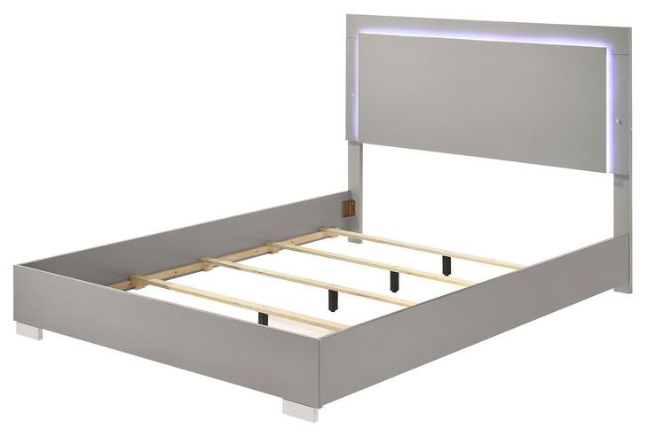 Sinistra Light Taupe Queen Panel Bed with LED Light
