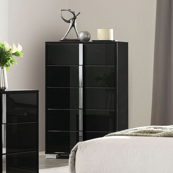 Sinistra Piano Black 5 Drawer Chest