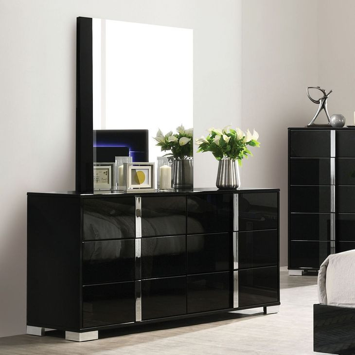 Sinistra Piano Black 6 Drawer Dresser