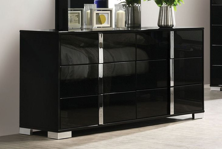 Sinistra Piano Black 6 Drawer Dresser