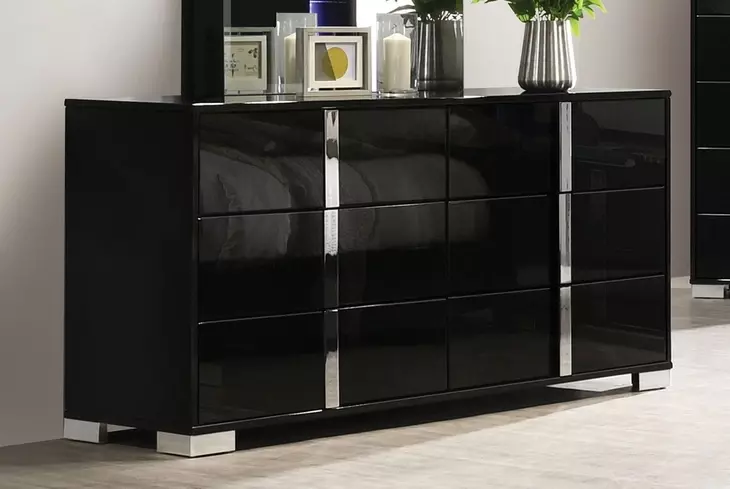 Sinistra Piano Black 6 Drawer Dresser