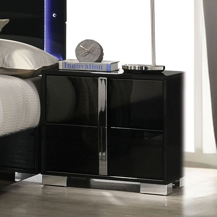 Sinistra Piano Black 2 Drawer Nightstand