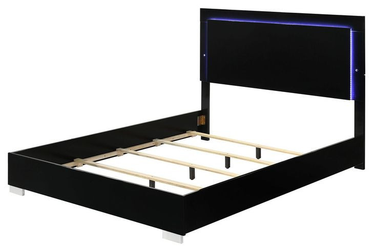Sinistra Piano Black Platform Bedroom Set with LED Light