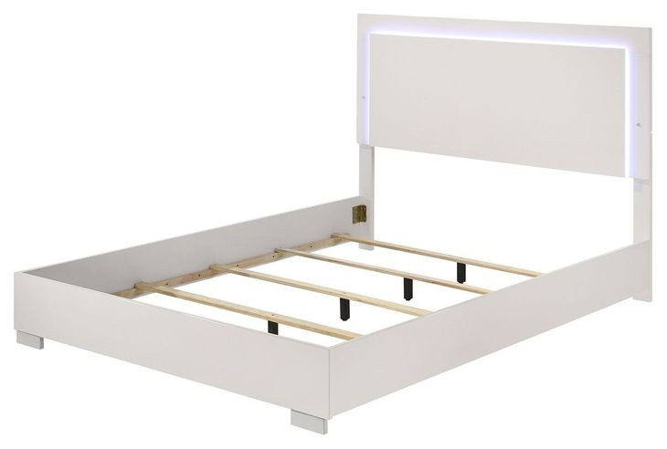 Sinistra White King Panel Bed with LED Light