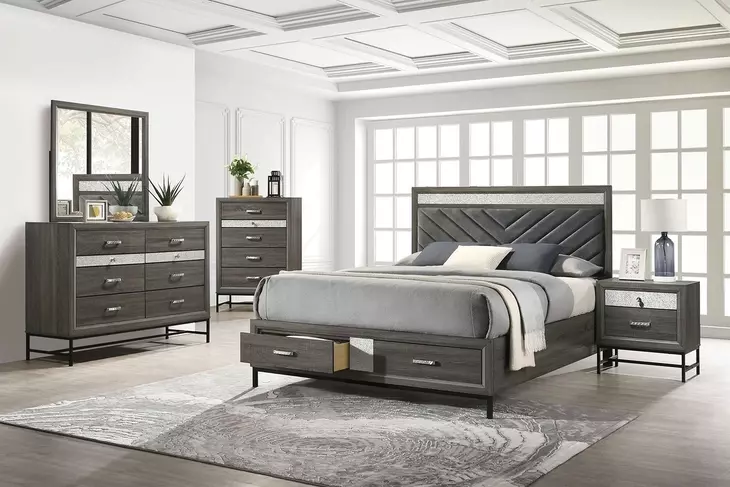 Voleta Gray Upholstered Storage Platform Bedroom Set