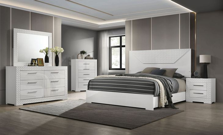 Whitby White King Panel Bed with LED Light