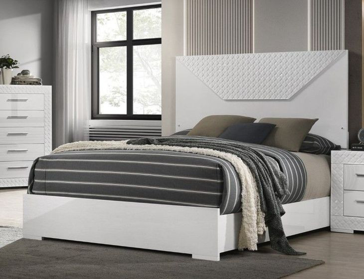 Whitby White Queen Panel Bed with LED Light