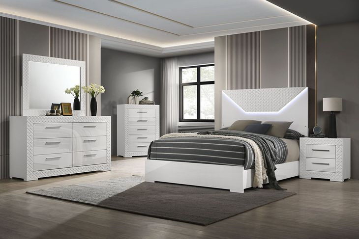 Whitby White Panel Bedroom Set with LED Light