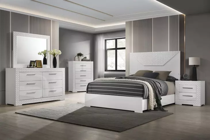 Whitby White Panel Bedroom Set with LED Light