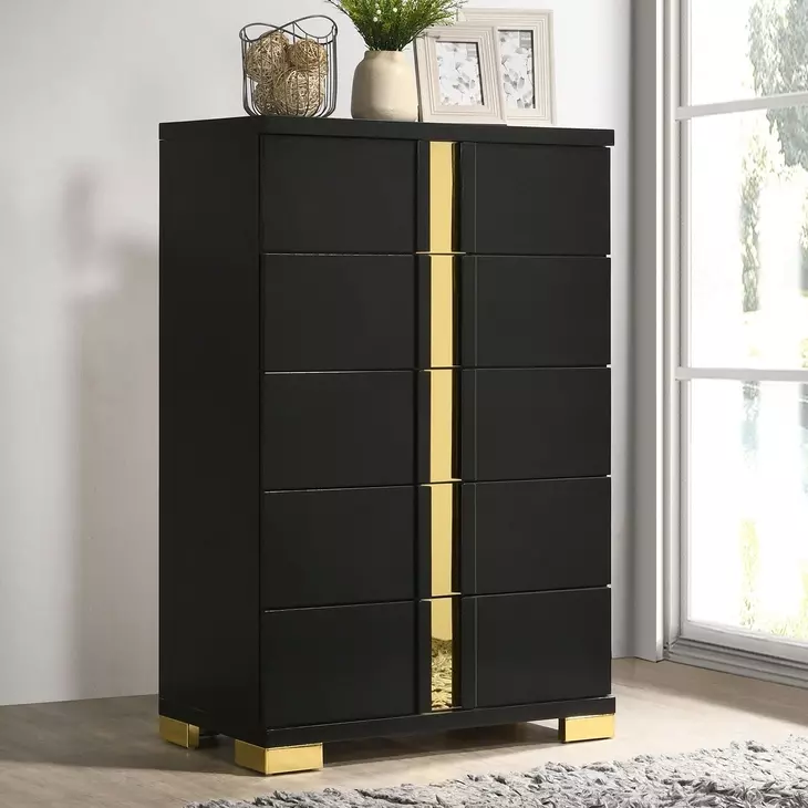 Lillestrom Black and Gold 5 Drawer Chest
