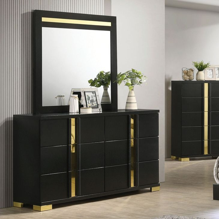 Lillestrom Black and Gold 6 Drawer Dresser