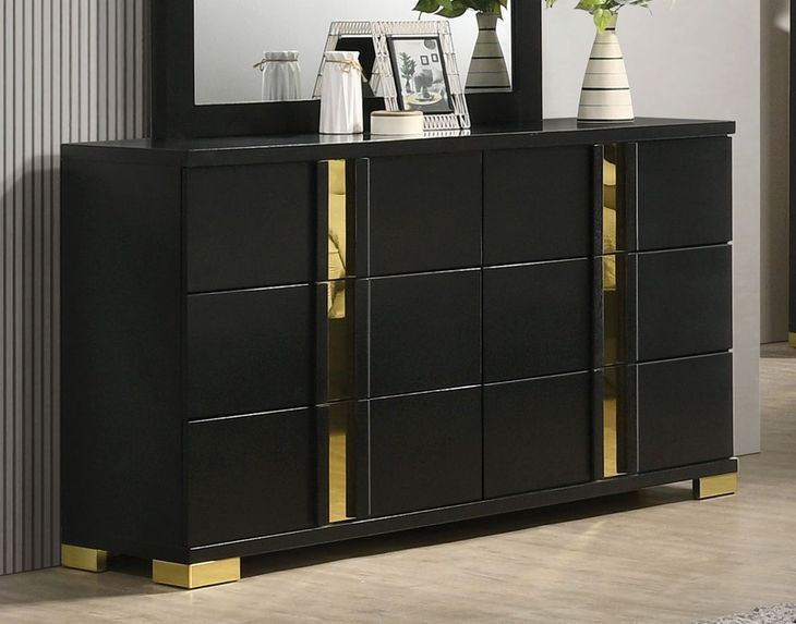 Lillestrom Black and Gold 6 Drawer Dresser