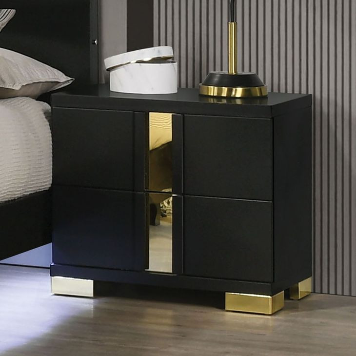 Lillestrom Black and Gold 2 Drawer Nightstand