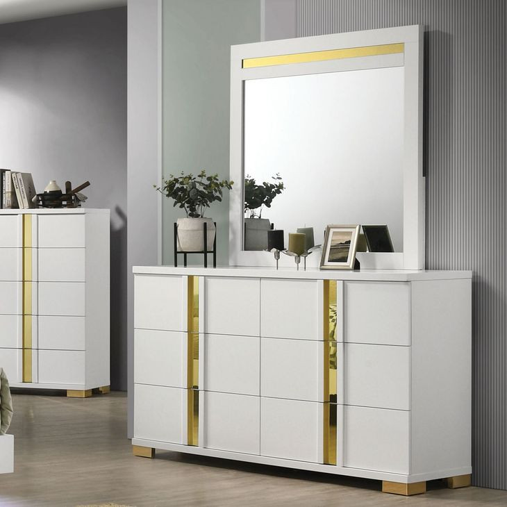 Lillestrom White and Gold 6 Drawer Dresser