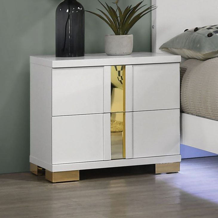 Lillestrom White and Gold 2 Drawer Nightstand