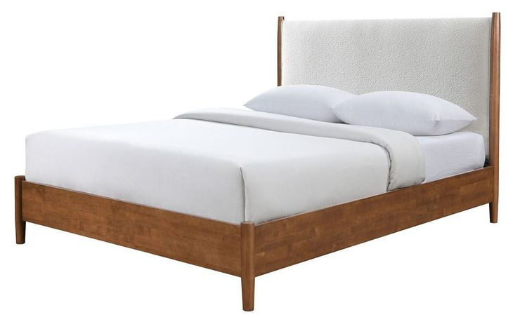 Thusis Walnut and Beige Queen Upholstered Platform Bed