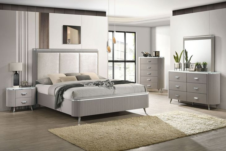 Aldridge Light Gray Upholstered Panel Bedroom Set