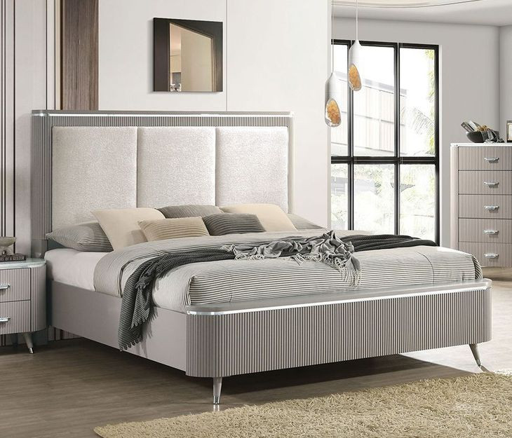 Aldridge Light Gray Upholstered Panel Bedroom Set