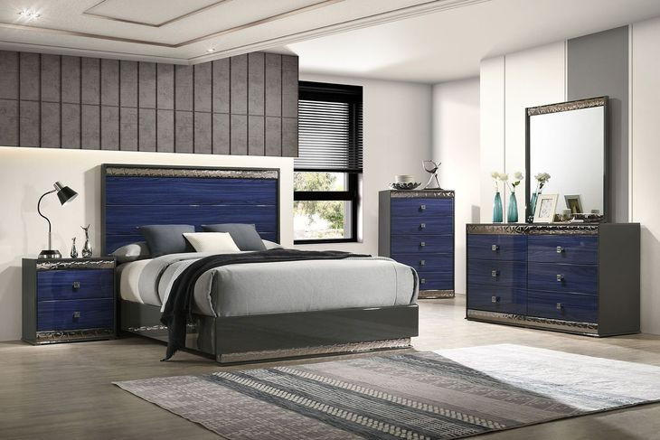 Morcote Ash Gray and Indigo Blue 6 Drawer Dresser