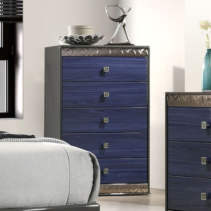 Hartlepool Ash Gray and Indigo Blue 5 Drawer Chest